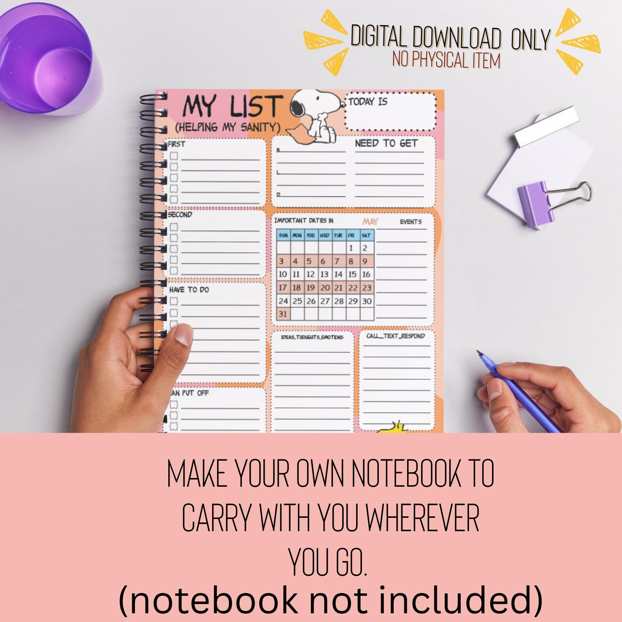 Snoopy Themed Daily Routine Printable Snoopy Daily Sanity Planner | Digital Download | Dated up to ...