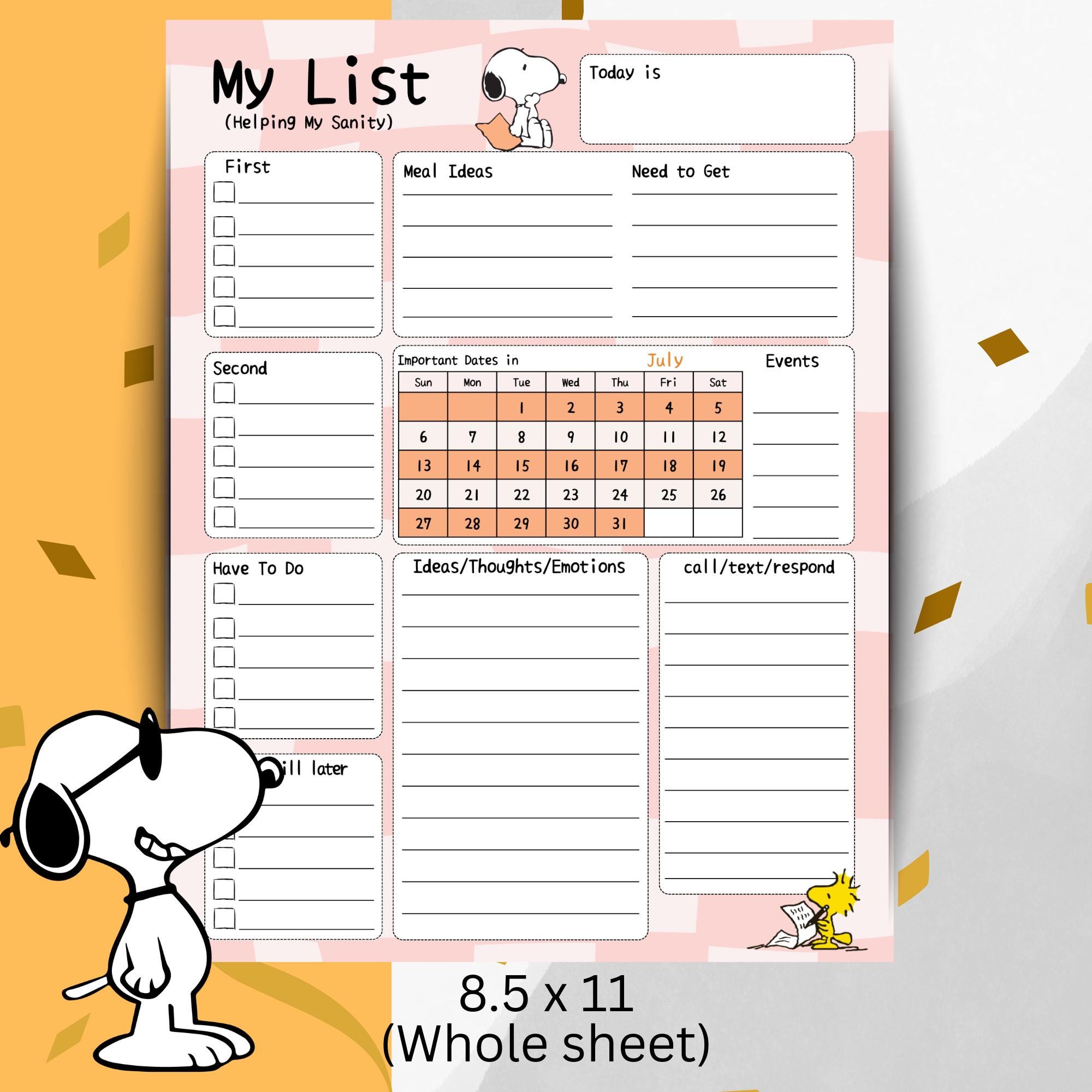 Snoopy Themed Daily Routine Printable Snoopy Daily Sanity Planner | Digital Download | Dated up to ...