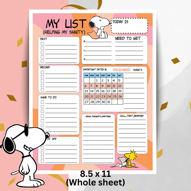 Snoopy Themed Daily Routine Printable Snoopy Daily Sanity Planner | Digital Download | Dated up to ...