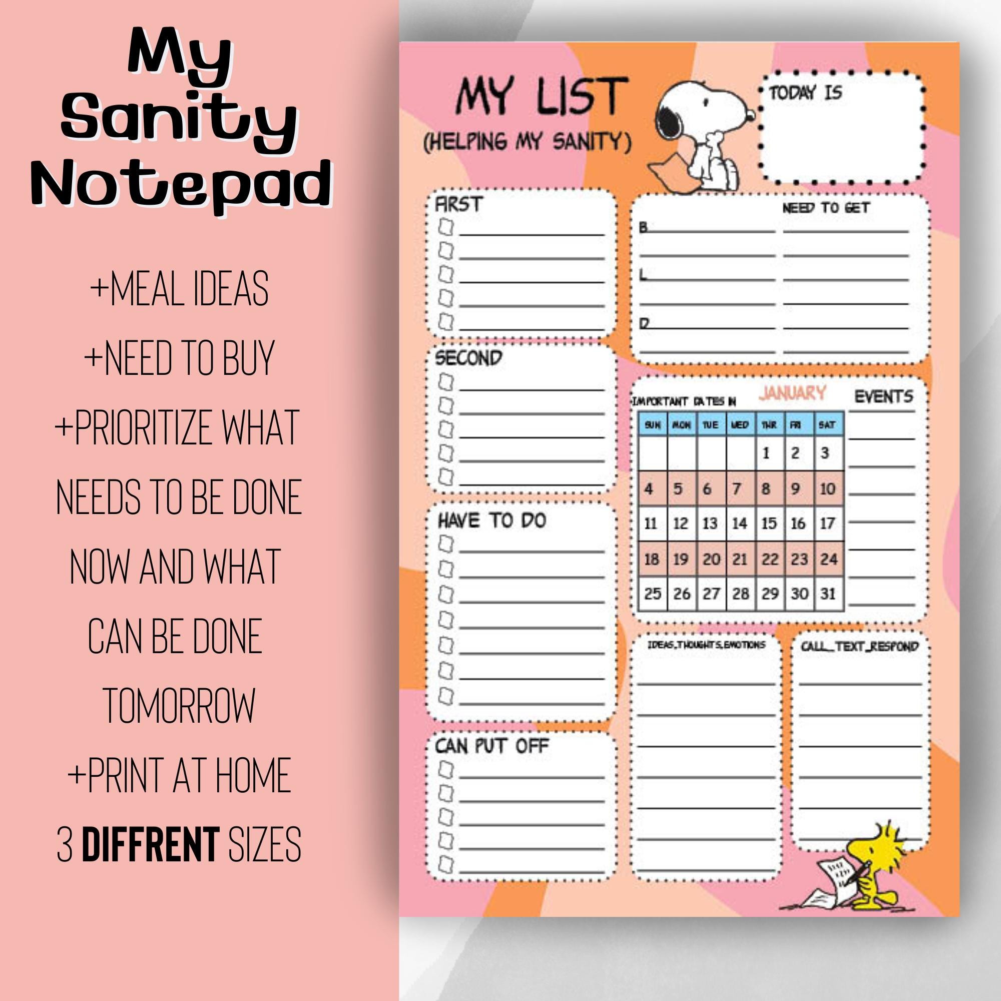 Snoopy Themed Daily Routine Printable Snoopy Daily Sanity Planner | Digital Download | Dated up to ...