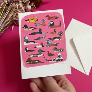 Biglietto d'auguri a forma di anatra, biglietto di compleanno colorato rosa e verde, formato A6, motivo con animali, regalo per uccelli, anniversario, nuova casa, biglietto di auguri
