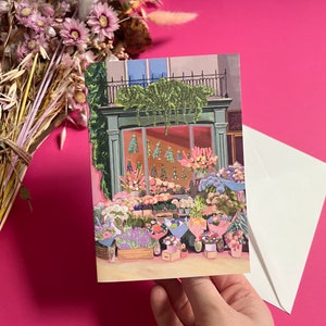 Tarjeta de felicitación de la floristería, tarjeta de cumpleaños con flores coloridas, regalo de floristería, arte de tienda A6, aniversario, nuevo hogar, tarjeta de celebración