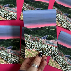 Monsal Head Derbyshire Kunst Postkarte, Bunte Reise Illustration, A6 Front Dekor, Illustrierte Wand Kunst