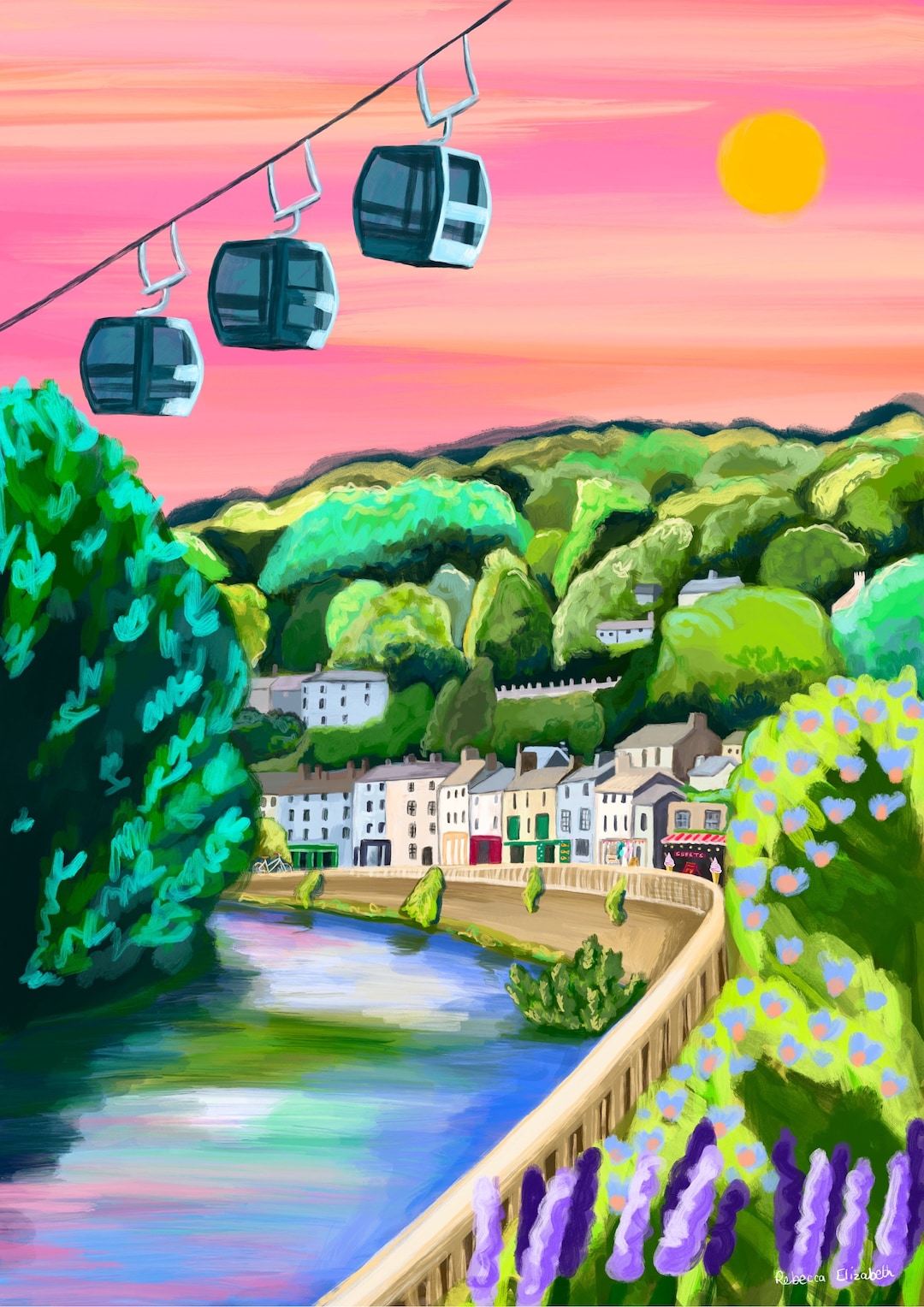 Matlock Bath Derbyshire UK Art Print, Colourful Travel Illustration, A5