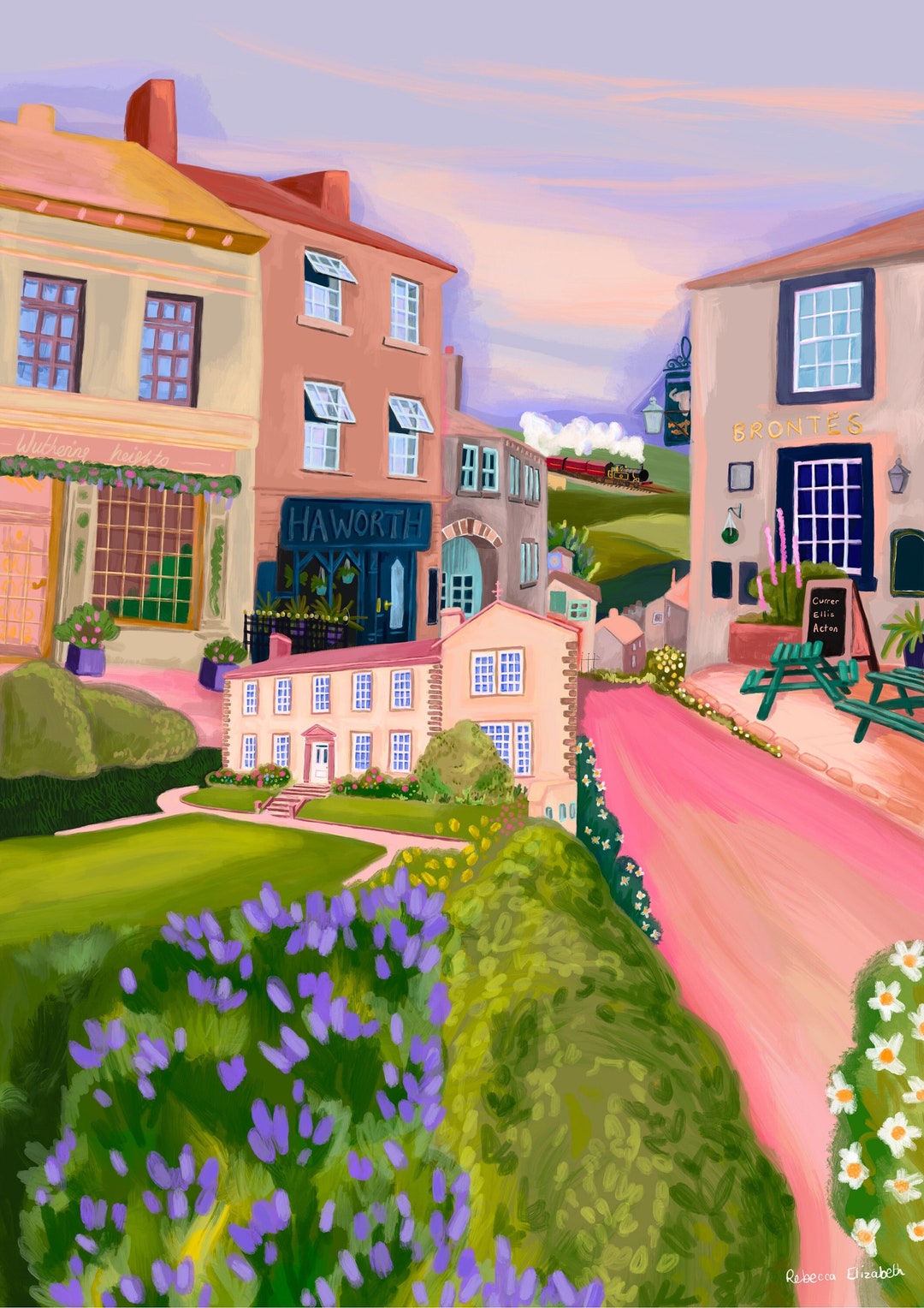 Haworth UK Art Print, Brontes Home Town Illustration, Travel Home Décor