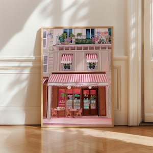 Pastelería tienda frente arte impresión, ilustración de panadería, cartel de comida, arte de la pared del café, impresión de la cocina, frente de la pastelería francesa