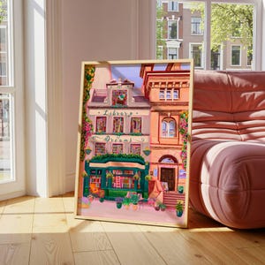 Library of Dreams Art Print, Floral Bookshop Illustration