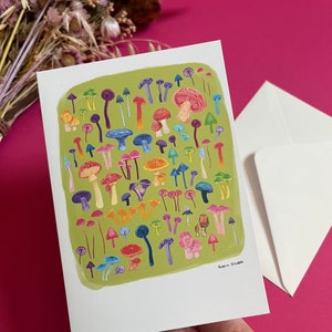 Biglietto d'auguri con funghi magici e funghi funky, biglietto di compleanno con fungo velenoso, biglietto d'auguri in formato A6, anniversario, nuova casa, biglietto di auguri