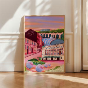 Stampa artistica Sheffield Yorkshire UK, illustrazione di viaggio colorata, arredamento per la casa A5 A4, arte murale illustrata, stampa The Lyceum & The Leadmill