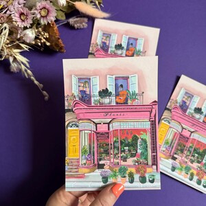 Cartão postal de arte da Plant Shop, fachada de loja botânica, impressão A6 – veludo laminado