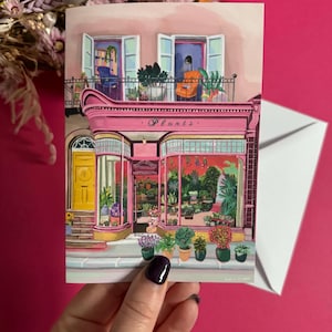 The Plant Shop-wenskaart, grillige verjaardagskaart, geïllustreerd bloemencadeau, A6 Shop Art, jubileum, nieuw huis, feestkaart