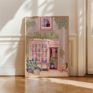 Érase una vez librería Impresión de arte, Lectura de primavera y arte de pared ilustrado floral, Ilustración colorida y linda, Decoración del hogar A5 A4