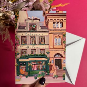 La biblioteca dei sogni biglietto d'auguri, accogliente biglietto di compleanno per amanti dei libri, regalo per lettori, A6 Shop Art, anniversario, nuova casa, biglietto di celebrazione