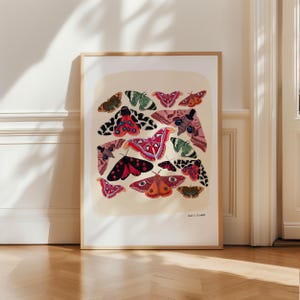 Moth Art Print, Colourful Butterfly Illustration, Insect Wall Art, Moth Wildlife Collaged Art Print,  Insect Art Décor,  A5/A4 Wall Art