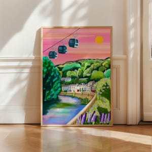 Matlock Bath Derbyshire UK Art Print, Colourful Travel illustration, A5 A4 Home Décor, Illustrated Wall Art