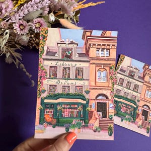 Carte postale d'art The Library of Dreams, impression A6 illustrée pour amoureux des livres, livres livresques, lecture, cadeau rat de bibliothèque - laminé velours