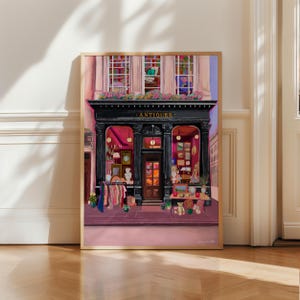 Impresión artística de la tienda de antigüedades, frente de tienda vintage, arte de pared con ilustraciones de inspiración ornamentada, oscura y colorida, decoración del hogar A5 A4 A3