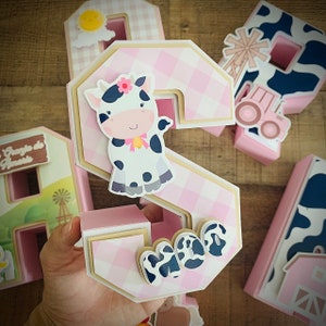 Letras 3D de granja/ Letras 3D de granja/ Decoraciones para fiesta de cumpleaños de niña en la granja/ Cumpleaños de animales de granja/ Lindas decoraciones para fiesta de granja