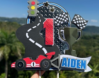 Personalized Vintage Race Car Cake Topper: Two Fast Party Decor