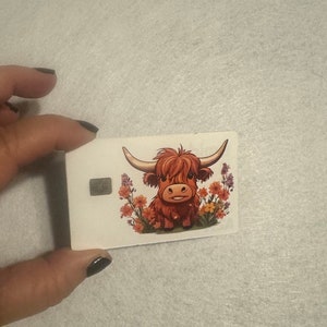 Highland Cow Credit Card Sticker, Fuzzy cow Card Wrap Sticker, Gift for mom, Debit card skin, debit card sticker, Highland cow sticker, long image 9