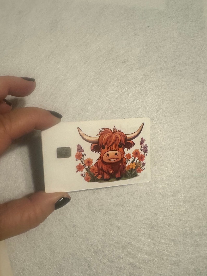 Highland Cow Credit Card Sticker, Fuzzy cow Card Wrap Sticker, Gift for mom, Debit card skin, debit card sticker, Highland cow sticker, long image 9