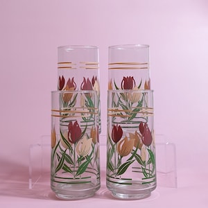 4 Vintage 90&#39;s Crisa Tulip Drinking Glasses, Pink Green 90&#39;s Drinkware