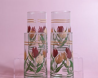 4 Vintage 90's Crisa Tulip Drinking Glasses, Pink Green 90's Drinkware