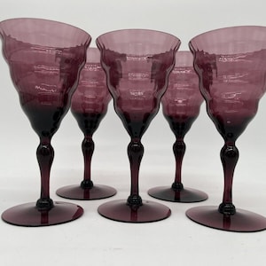 Set van 5 vintage Utility Glass Works Cambodia Ware amethist water-/wijnglazen