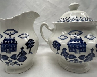 JG Meakin Royal Staffordshire England Sampler Blau und Weiß Zuckerkännchen Set