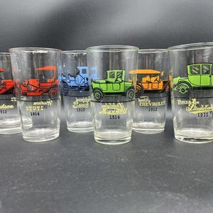 Vintage Hazel Atlas Antique Car Drinking Tumbler Glasses Set Of 6 Tumblers