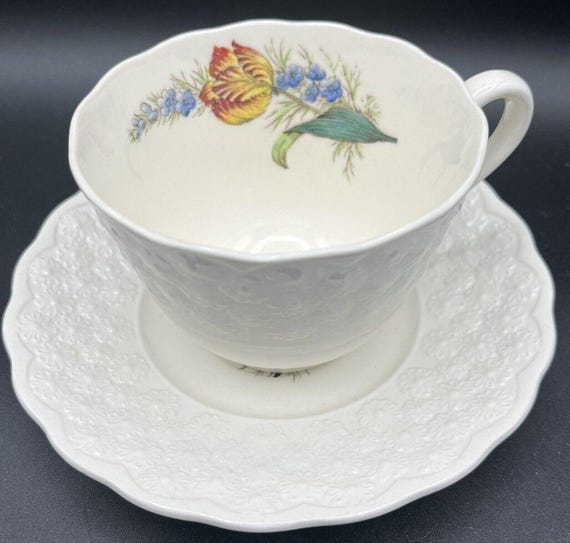 Copeland Spode England Hand Colored Porcelain Cup Saucer Tulip