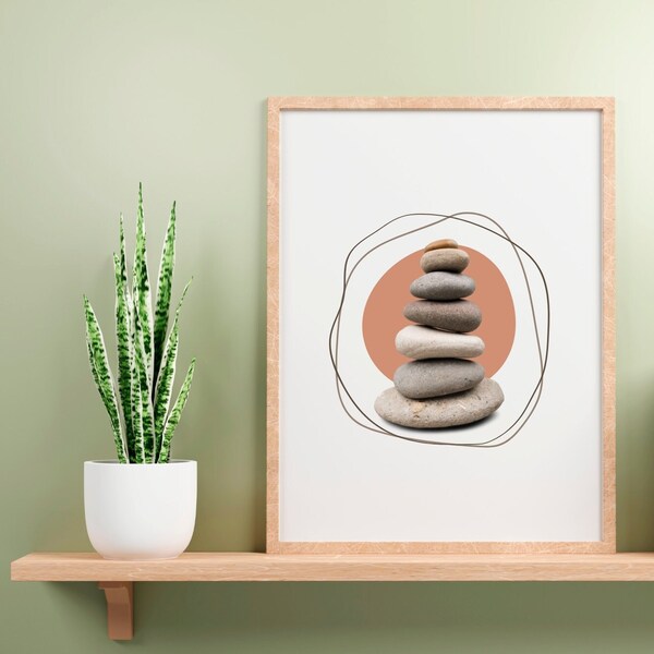 Printable Balancing Stones wall art | Boho Style Printable wall art | Balance Minimalist poster | Digital art print |  Stacked rocks