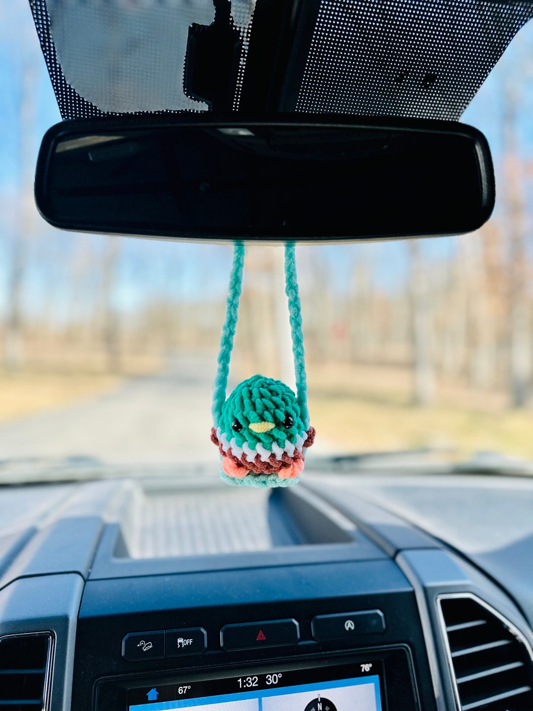 Rearview Mirror Car Hanger / Swinging Mallard Duck/ Crochet Mallard