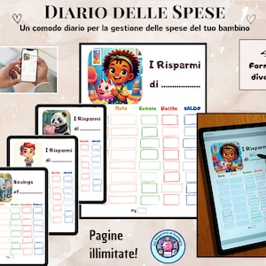 Diario delle Spese per Bambini - Entrate e Uscite - Controllo delle spese - Risparmio bambini - Gestione Portafoglio Bambini - Paghetta