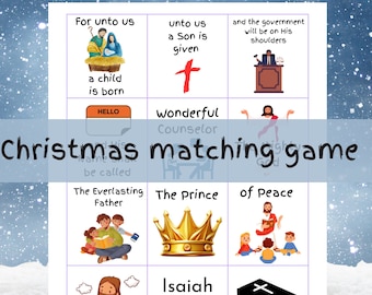 Isaiah 9 6 Christmas family matching game, For unto us, Christmas games printable, Sunday School games, homeschool Christmas games.