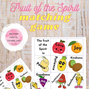 Juego Fruit of the Spirit Matching / color digital imprimible / Gálatas 5 / Juego de la iglesia de la escuela dominical / Juego de escuela en casa o escuela cristiana