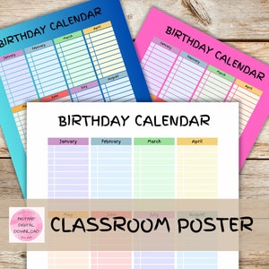 Verjaardagsherinnering en gebeurtenistracker, verjaardagskaart, opvangformulieren, klasdecoratie, printbare poster, opvangkaart.