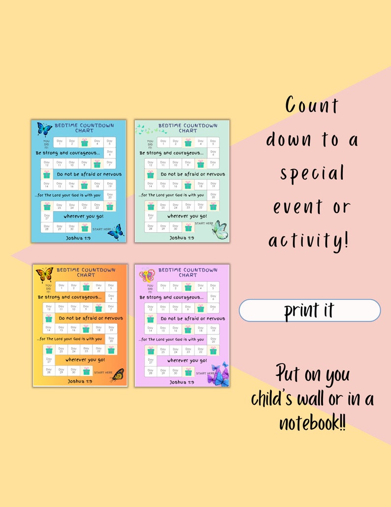 Bedtime Countdown Printable for Kids, Back to School Countdown Joshua 1 ...
