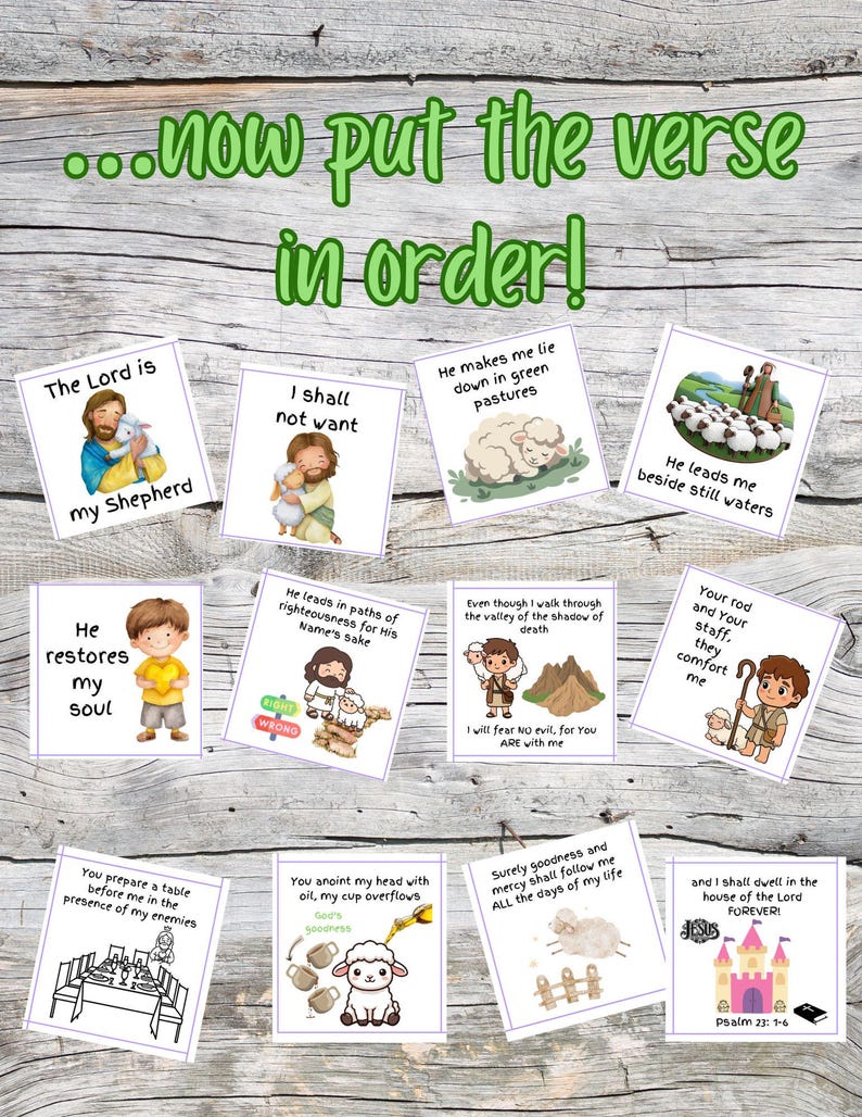Psalm 23 Matching Game | Bible Memory Activity | Christian Homeschool ...