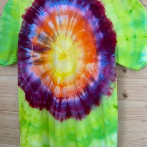 Neon Sunburst Ice Tie Dye Shirt – Large Gildan Soft Style T-Shirt – Bright Retro Festival Tee – Handmade Vibrant Colorburst Unisex Top