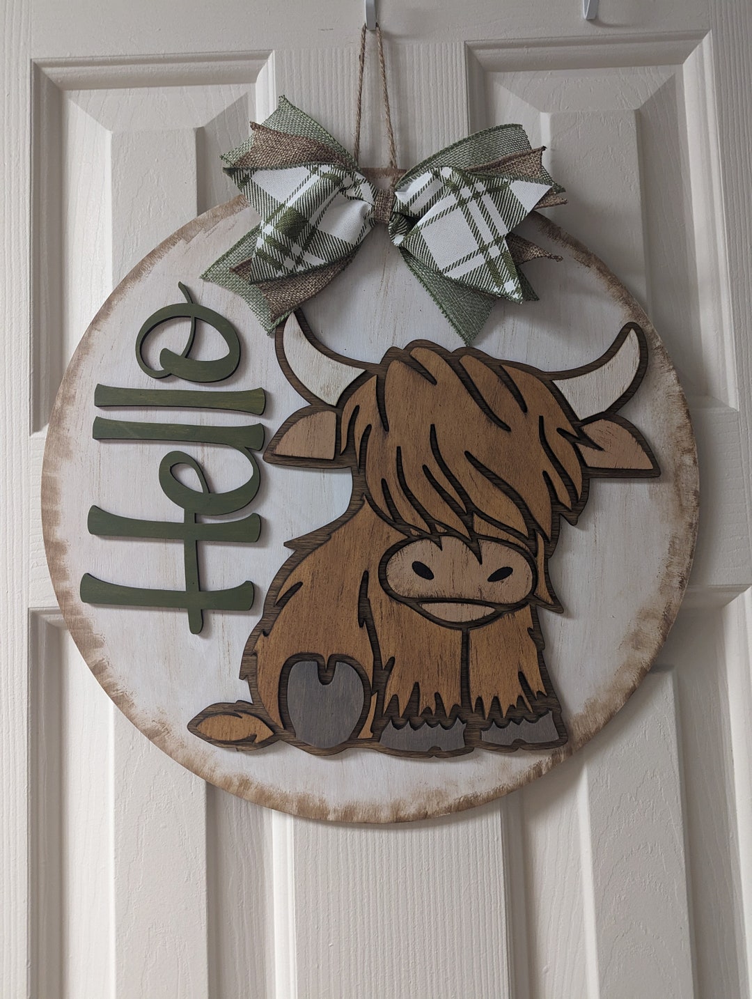 Hello Highland Rim Hello Highland Cow Door Sign - Etsy