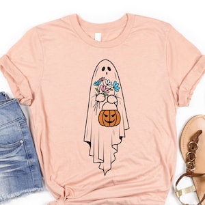 Transgender Halloween Shirt, Trans Ghost Shirt, Transgender Ghost Flowers Shirt, Queer Halloween Tee, Subtle Trans Flag Tshirt, Trans Pride