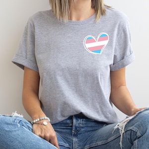 Trans Pride Tshirt, Subtle Trans Flag Shirt, Transgender Heart Shirt, LGBTQ Pride Month Shirt, Trans Birthday Gift Shirt, Trans Mom T-Shirt