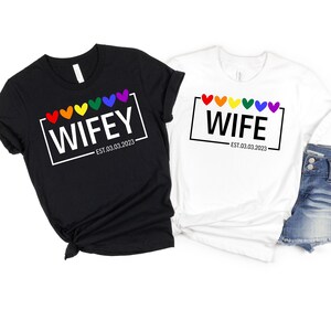 LGBTQ Wife Shirt, Lesbian Couple Tee, Lesbian Wife Shirt, LGBT Custom Date Shirt, Lesbian Wifey Shirt, Pride Wedding Gift, Two Brides Tee 01