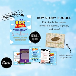 It's A Boy Story Baby Shower Bundle - Editable Invitation, Games, Signs, Guest Book Pages & Covers - Toy Story Boy Baby Shower Printable Kit