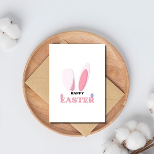 Carte imprimable de lapin de Pâques, oreilles de lapin de Joyeuses Pâques, lapin imprimable, carte de Pâques de lapin, carte de lapin de Pâques d'enfants, carte de Joyeuses Pâques