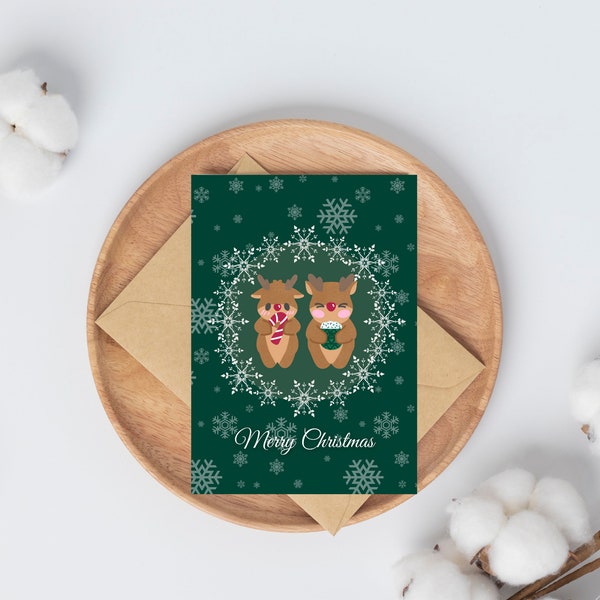 Christmas Reindeer Card | Cute Reindeer Christmas Card |Printable Carding |Merry Christmas Cards | Christmas Carded | INSTANT DOWNLOAD