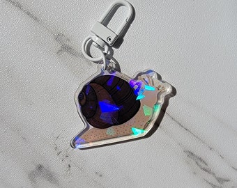 Holographic Snail Keychain! Snail keychain, Holo acrylic double-sided garden snail clip on keychain backpack bag charm