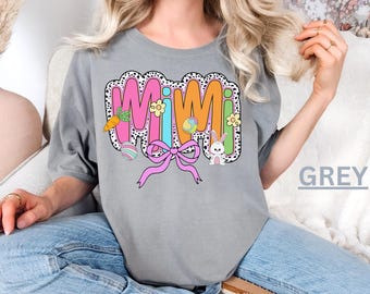 Ostern Shirt für Frauen, süßes Mimi T-Shirt, Geparden-Print, buntes Frühlings-Shirt, Leoparden-Print, Mama Geschenk, Pastell-Outfit, trendiges Urlaubs-T-Shirt
