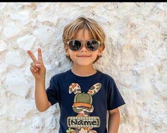 kundenspezifisches trendiges niedliches Osterkinder T-Shirt, witziges Häschen-T-Shirt für Jungen und Mädchen, passendes Geschwister-T-Shirt, individuell, Frühlingsgeschenkidee, Geburtstagsgeschenk, Spieldatum